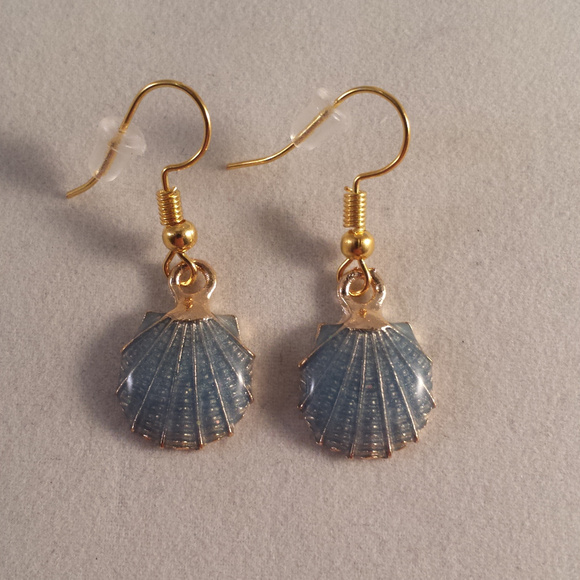 Kristy's Jewels Jewelry - Gold Blue Sea Shell Earrings Hypoallergenic Hooks